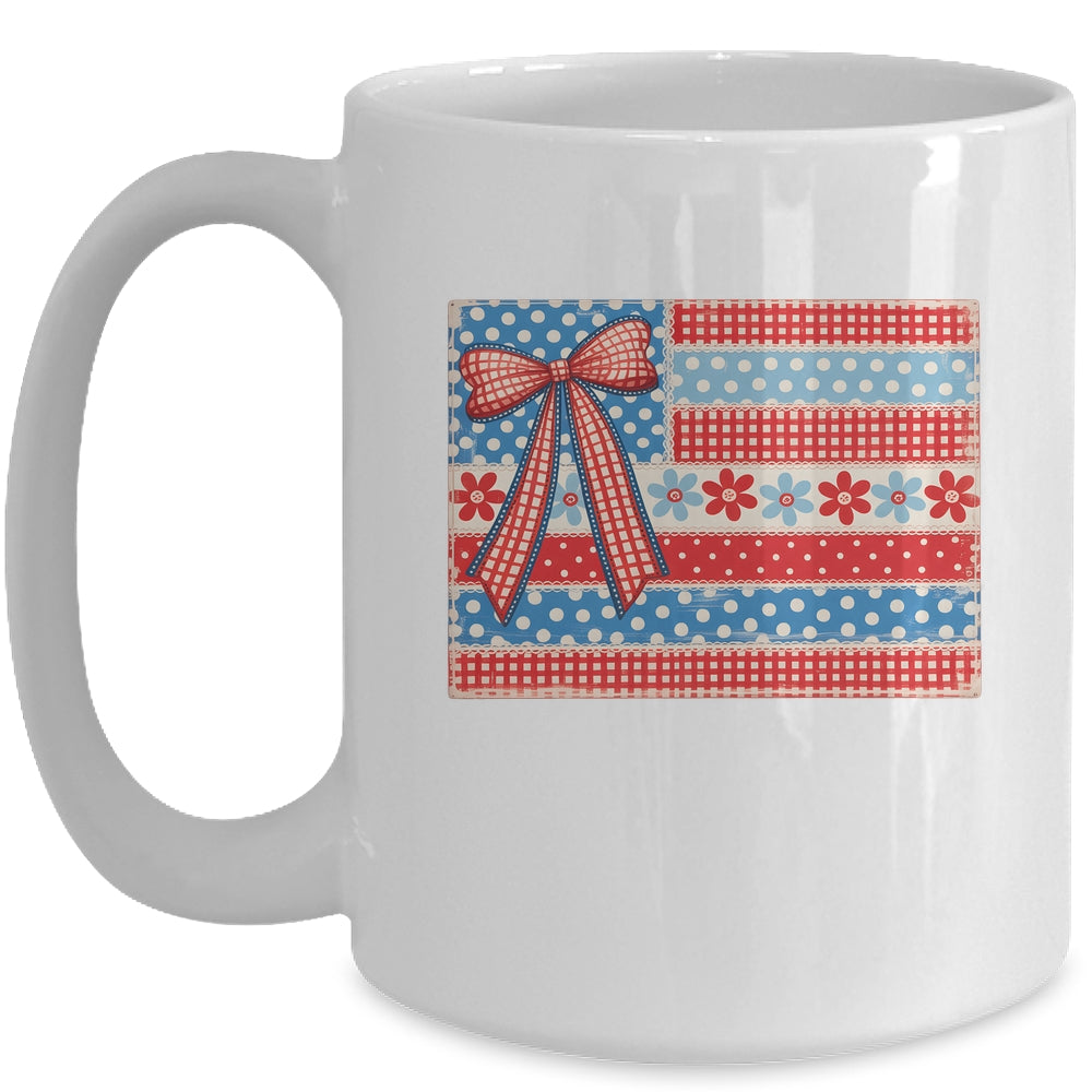 Coquette American Flag Patriotic Bow Checkered 4th Of July Mug | siriusteestore