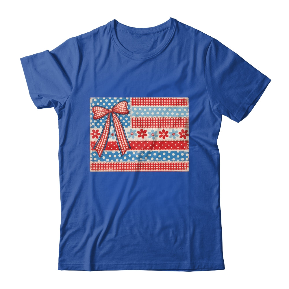 Coquette American Flag Patriotic Bow Checkered 4th Of July Shirt & Tank Top | siriusteestore