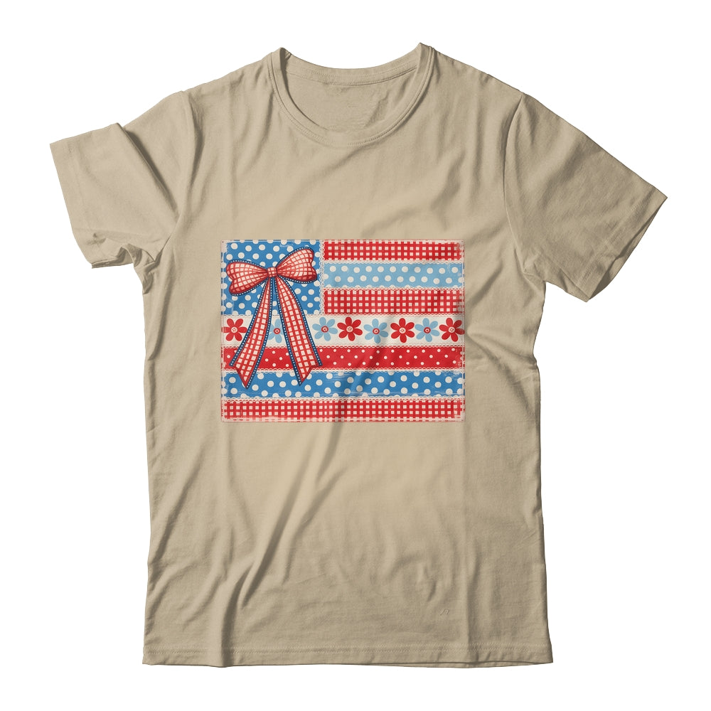 Coquette American Flag Patriotic Bow Checkered 4th Of July Shirt & Tank Top | siriusteestore