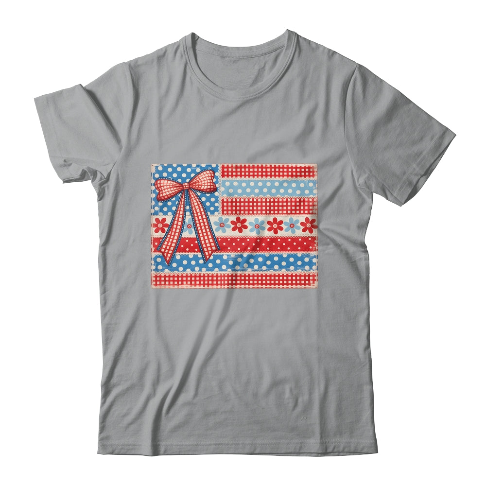 Coquette American Flag Patriotic Bow Checkered 4th Of July Shirt & Tank Top | siriusteestore