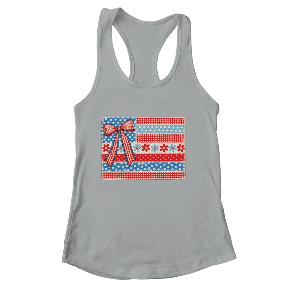 Coquette American Flag Patriotic Bow Checkered 4th Of July Shirt & Tank Top | siriusteestore