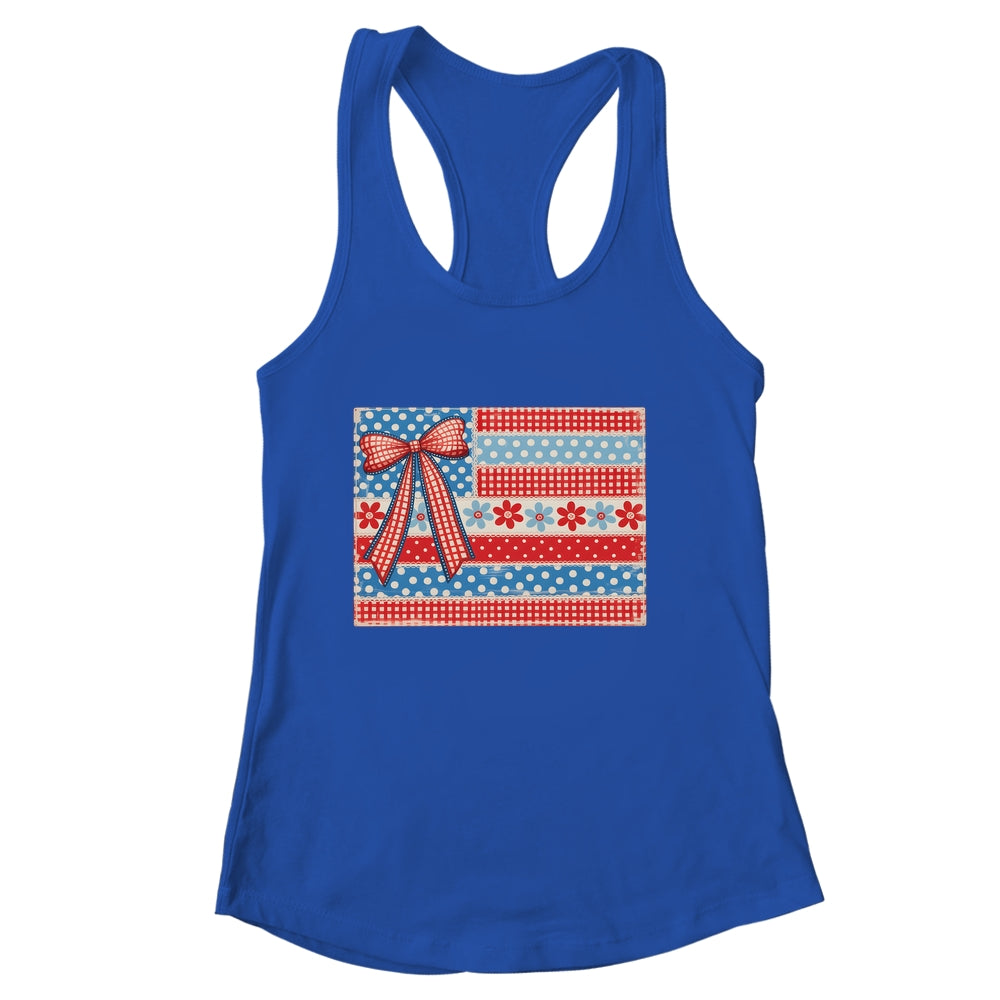 Coquette American Flag Patriotic Bow Checkered 4th Of July Shirt & Tank Top | siriusteestore