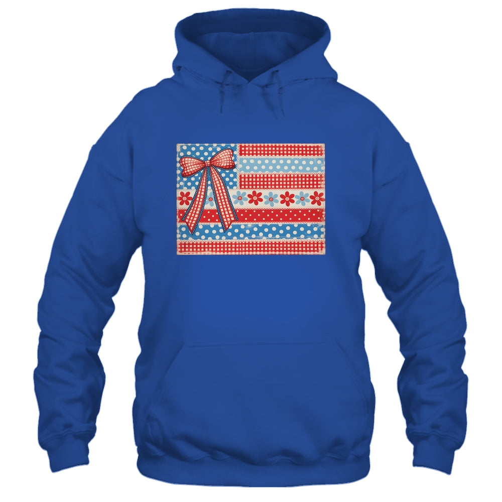 Coquette American Flag Patriotic Bow Checkered 4th Of July Shirt & Tank Top | siriusteestore
