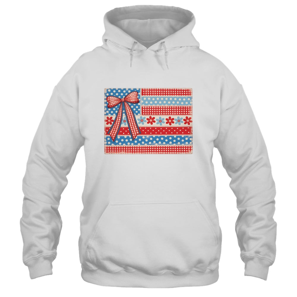 Coquette American Flag Patriotic Bow Checkered 4th Of July Shirt & Tank Top | siriusteestore