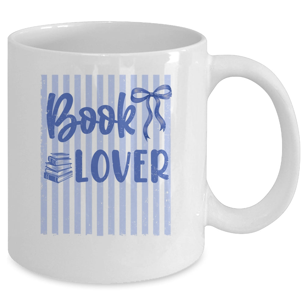 Coquette Book Lover Preppy Blue Stripes Bookworm Reading Mug | siriusteestore