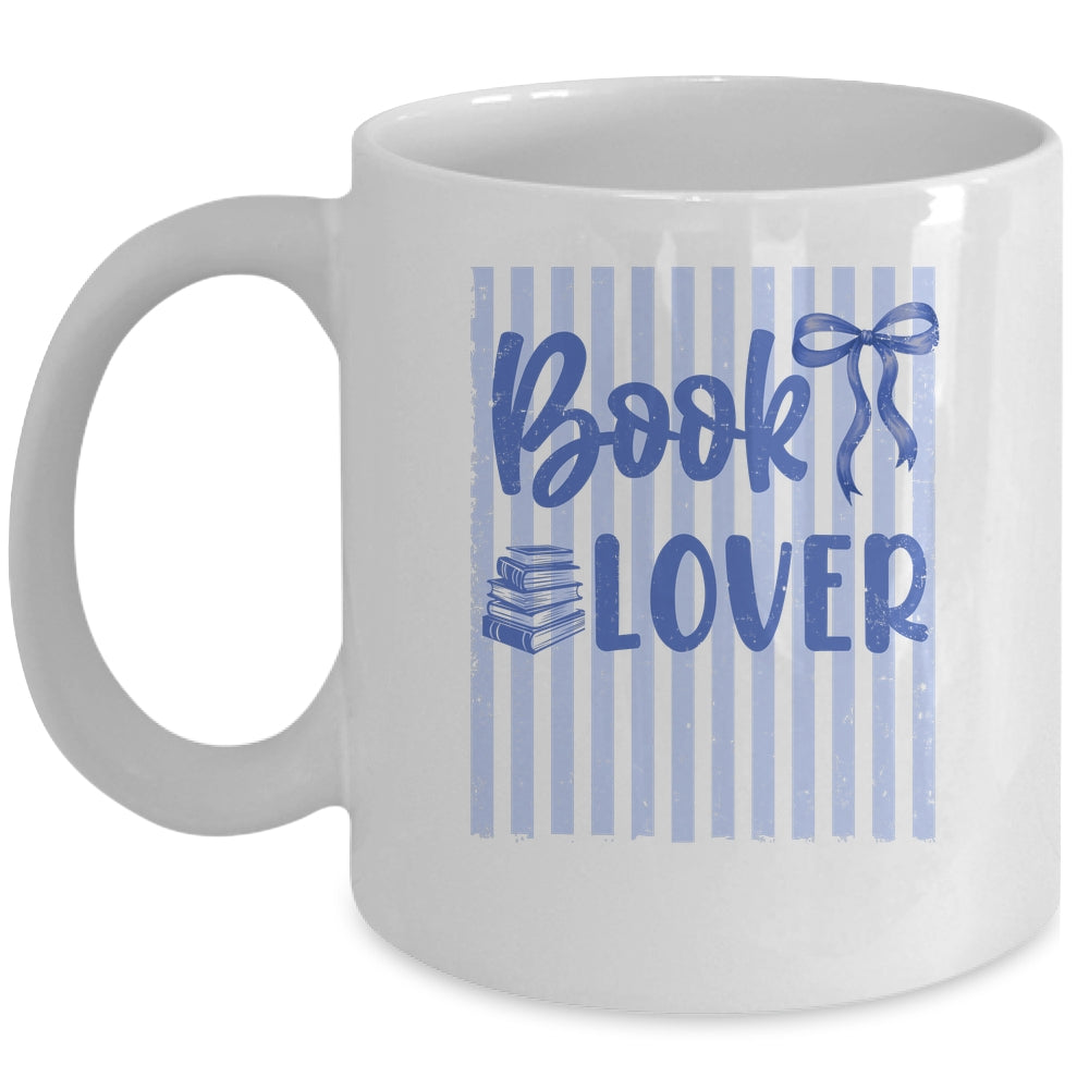 Coquette Book Lover Preppy Blue Stripes Bookworm Reading Mug | siriusteestore