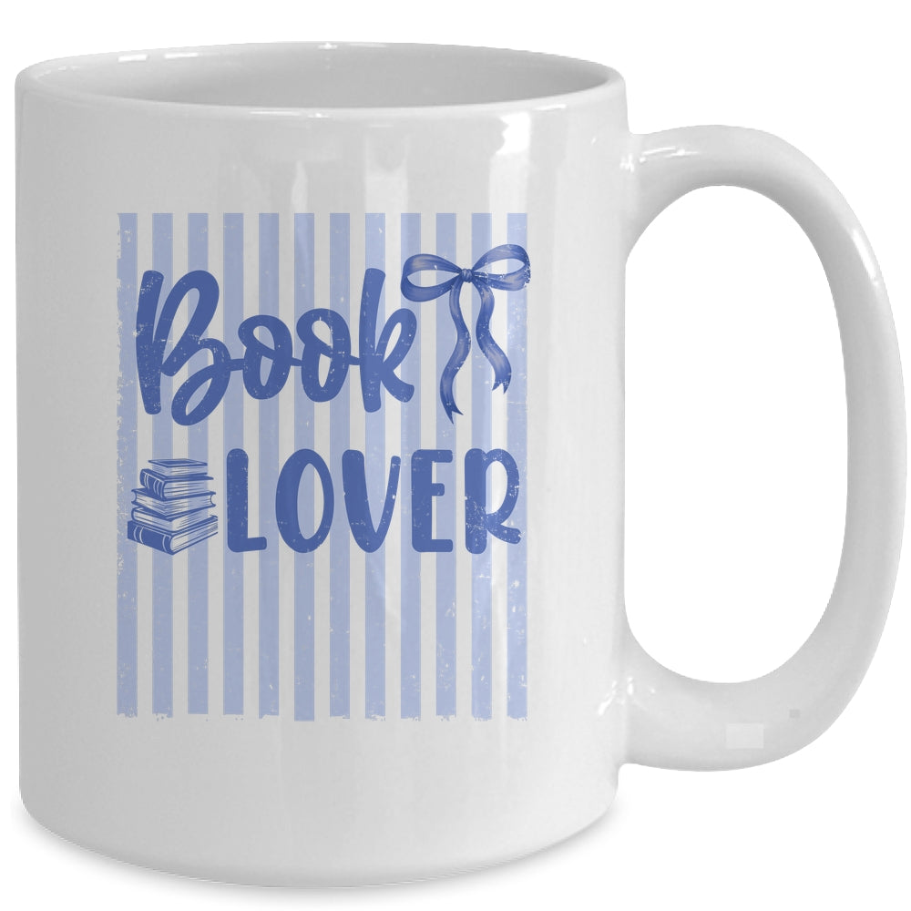 Coquette Book Lover Preppy Blue Stripes Bookworm Reading Mug | siriusteestore