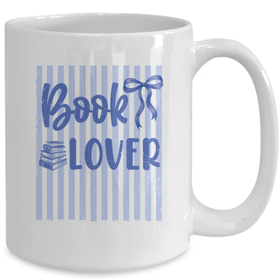 Coquette Book Lover Preppy Blue Stripes Bookworm Reading Mug | siriusteestore