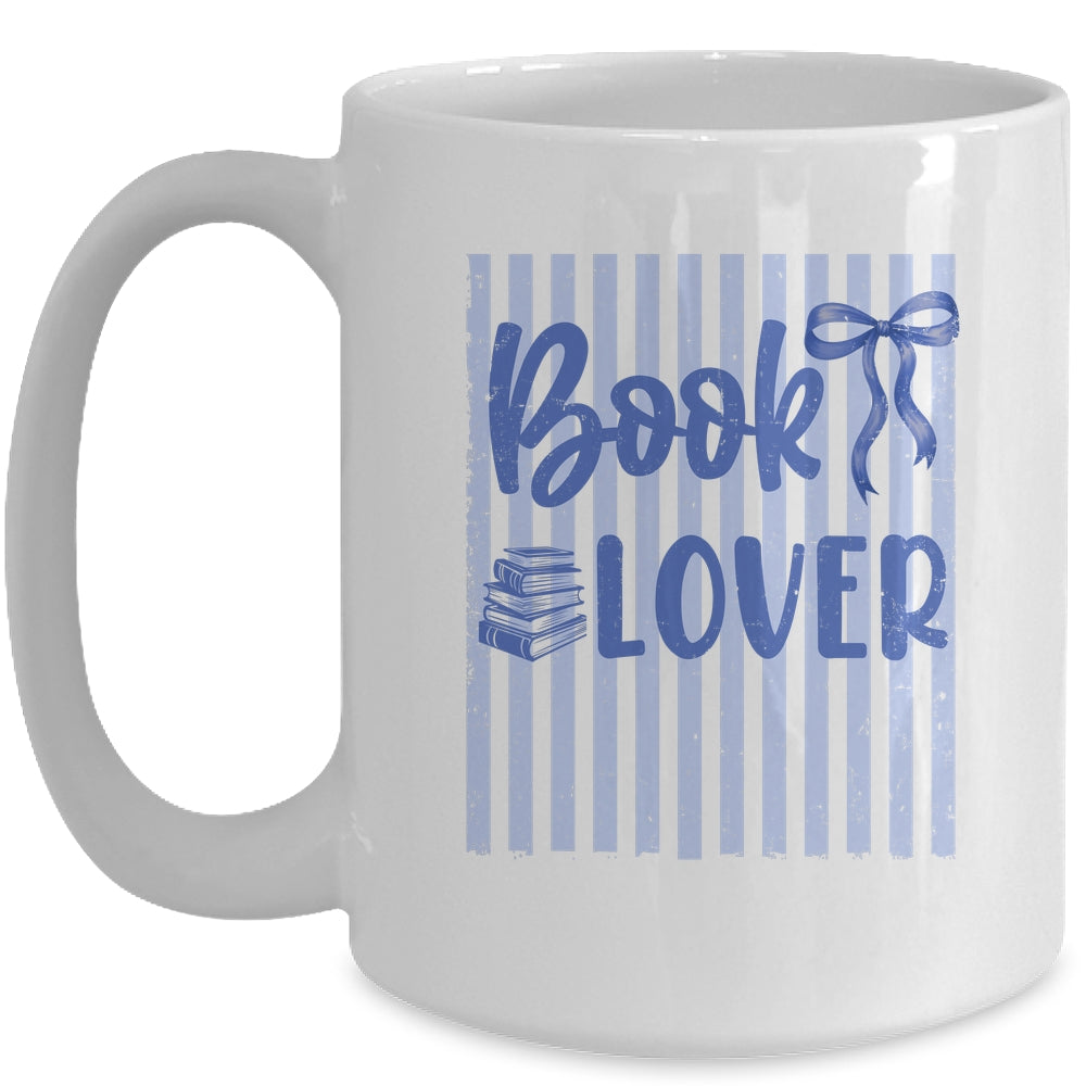 Coquette Book Lover Preppy Blue Stripes Bookworm Reading Mug | siriusteestore