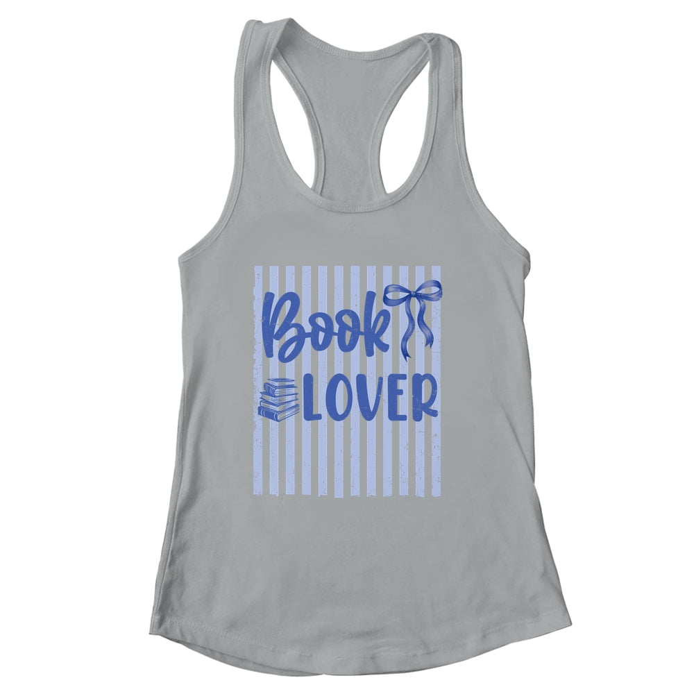 Coquette Book Lover Preppy Blue Stripes Bookworm Reading Shirt & Tank Top | siriusteestore