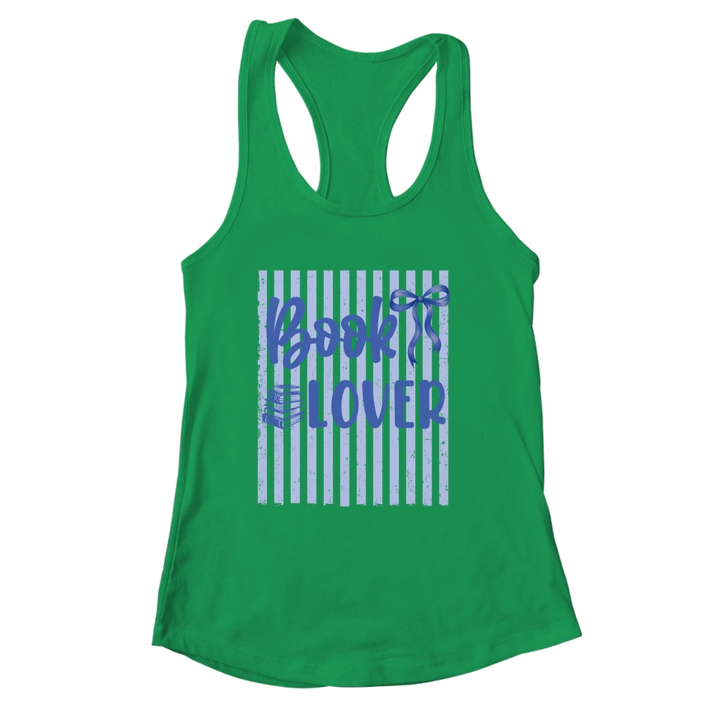 Coquette Book Lover Preppy Blue Stripes Bookworm Reading Shirt & Tank Top | siriusteestore
