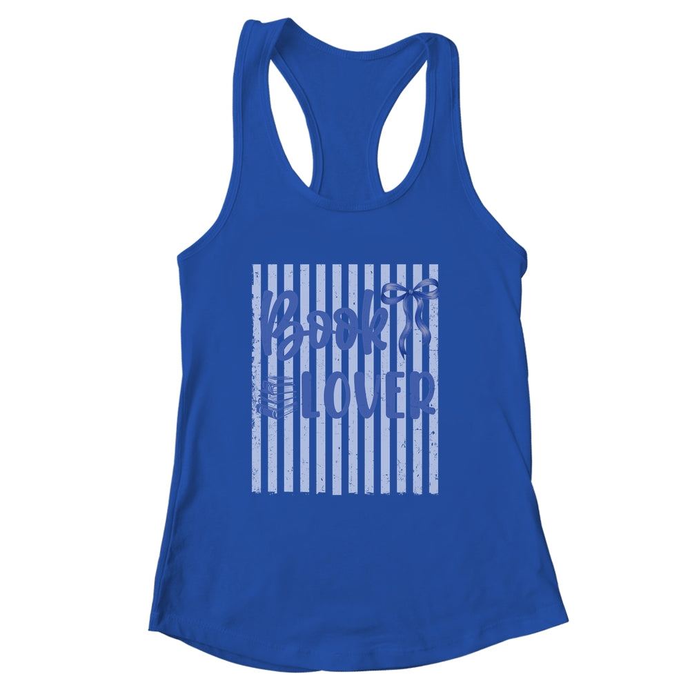 Coquette Book Lover Preppy Blue Stripes Bookworm Reading Shirt & Tank Top | siriusteestore