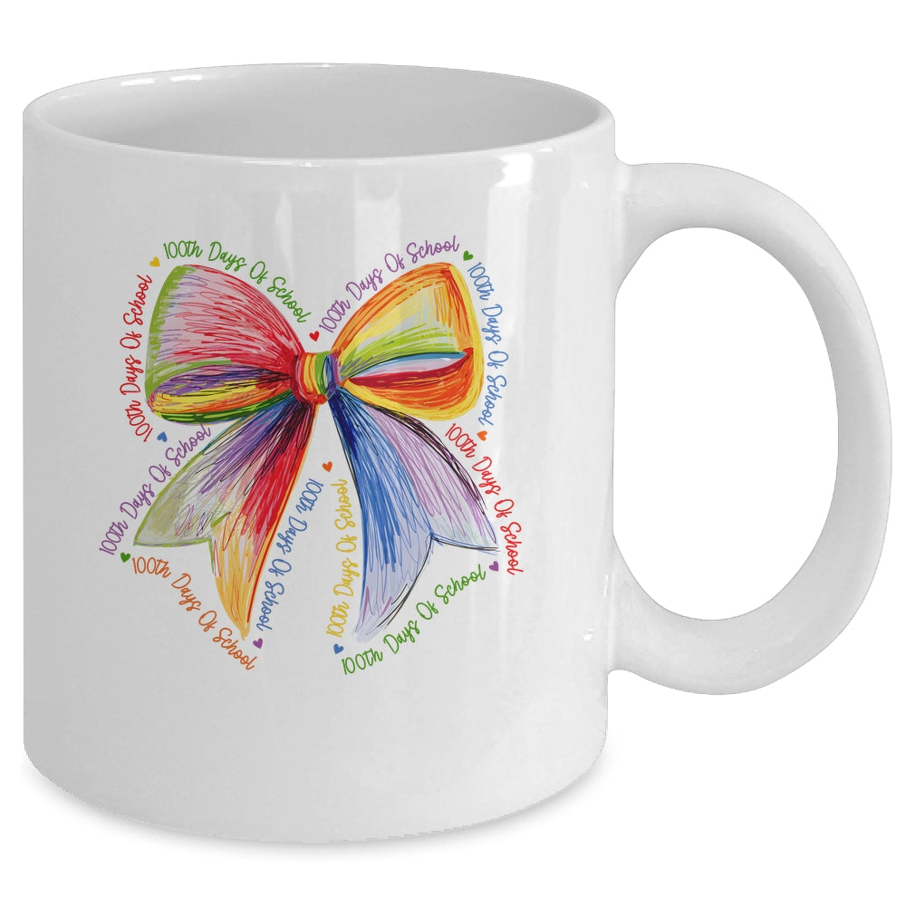 Coquette Bow 100 Days Of School Colorful School Teacher Mug | siriusteestore