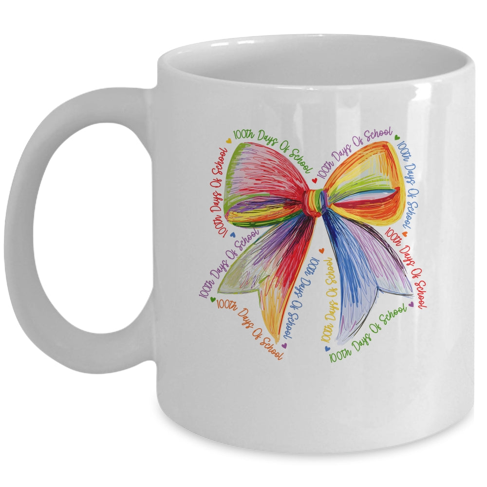 Coquette Bow 100 Days Of School Colorful School Teacher Mug | siriusteestore