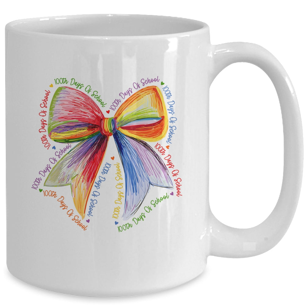 Coquette Bow 100 Days Of School Colorful School Teacher Mug | siriusteestore