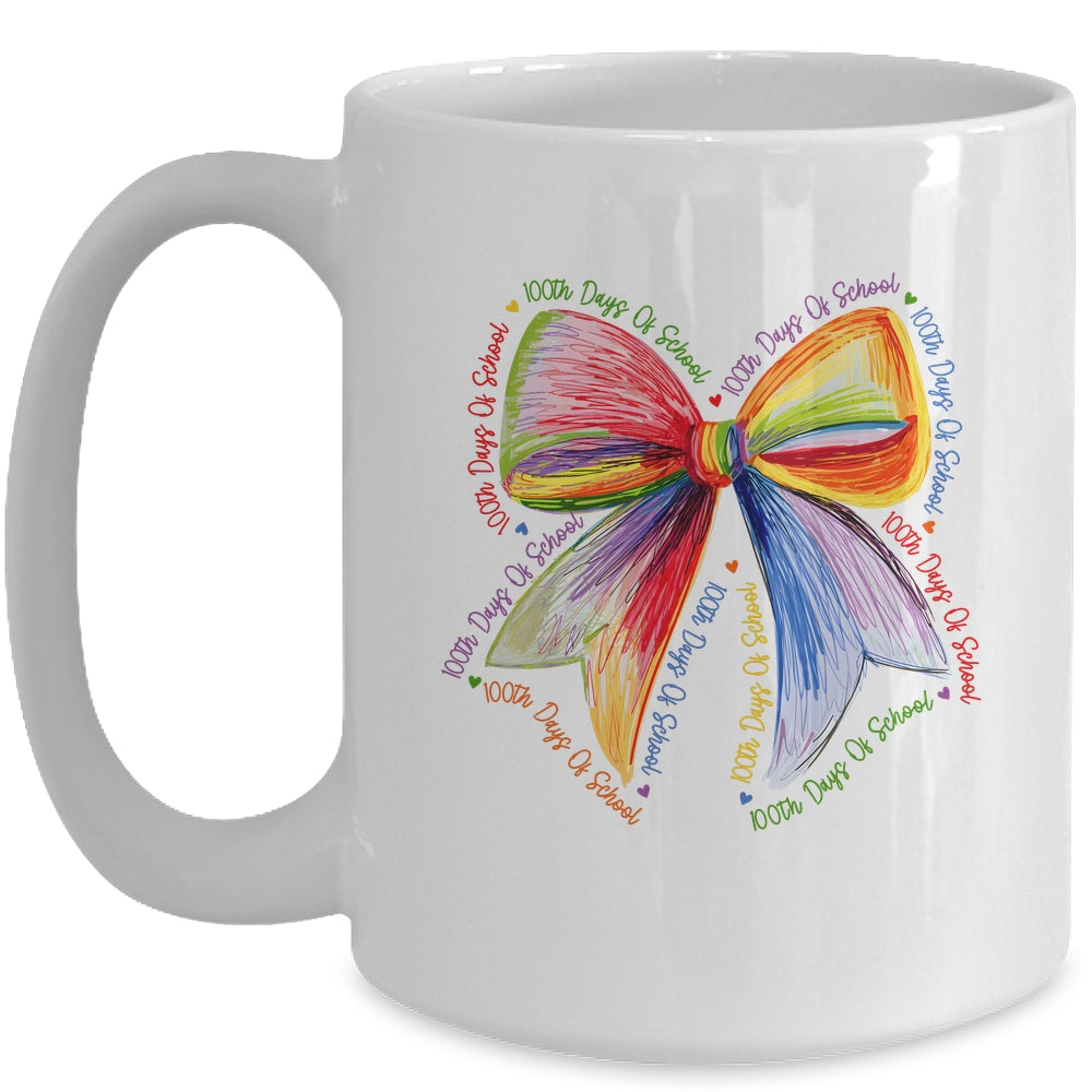 Coquette Bow 100 Days Of School Colorful School Teacher Mug | siriusteestore