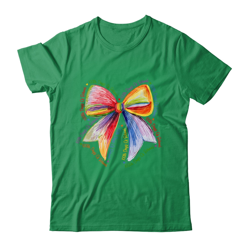 Coquette Bow 100 Days Of School Colorful School Teacher Shirt & Hoodie | siriusteestore