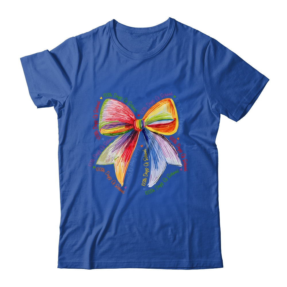 Coquette Bow 100 Days Of School Colorful School Teacher Shirt & Hoodie | siriusteestore