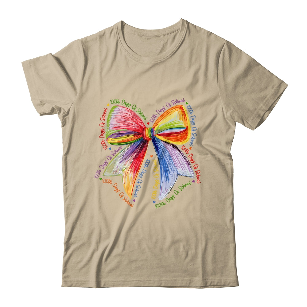 Coquette Bow 100 Days Of School Colorful School Teacher Shirt & Hoodie | siriusteestore