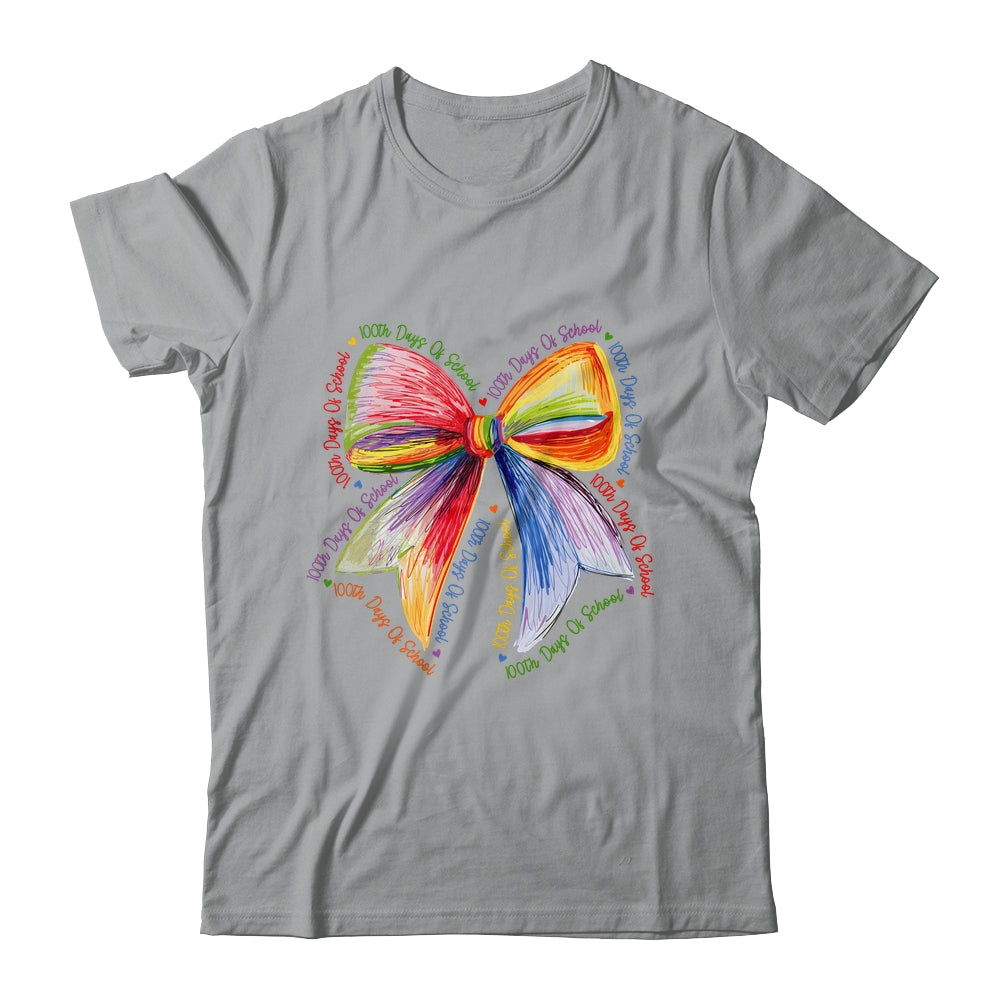 Coquette Bow 100 Days Of School Colorful School Teacher Shirt & Hoodie | siriusteestore