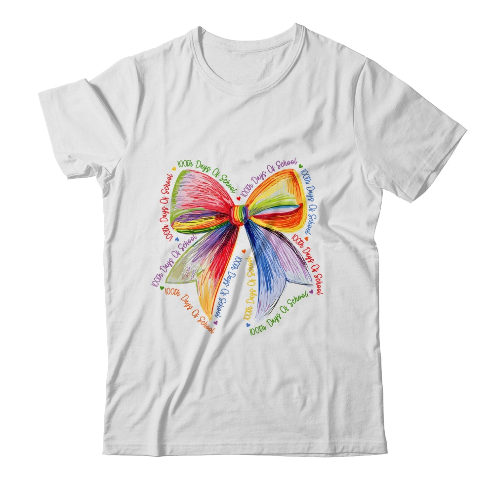 Coquette Bow 100 Days Of School Colorful School Teacher Shirt & Hoodie | siriusteestore