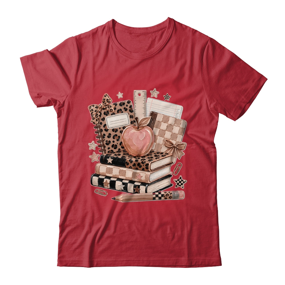 Coquette Bow Back To School Teacher Retro Checkered Leopard Shirt & Hoodie | siriusteestore