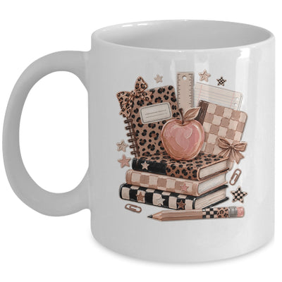 Coquette Bow Back To School Teacher Retro Checkered Leopard Mug | siriusteestore