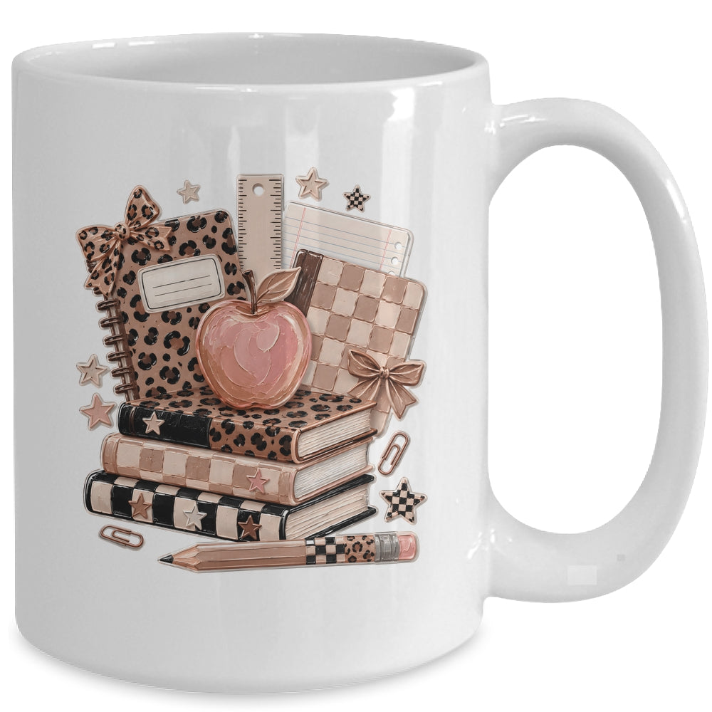 Coquette Bow Back To School Teacher Retro Checkered Leopard Mug | siriusteestore