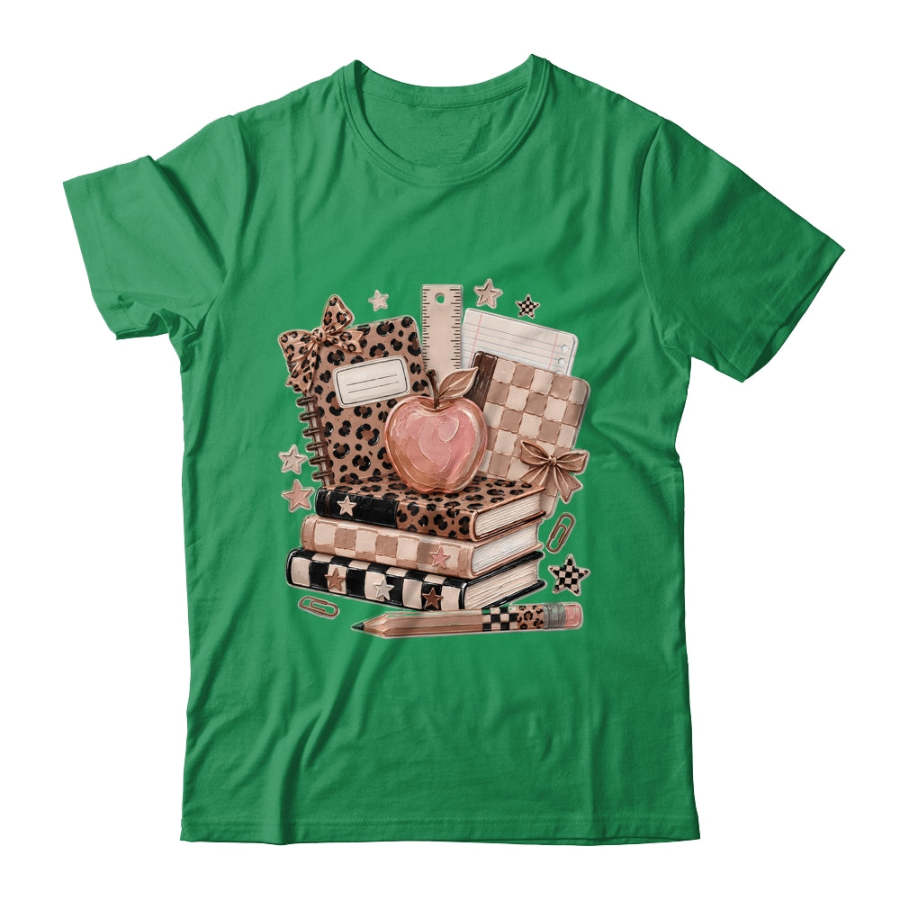 Coquette Bow Back To School Teacher Retro Checkered Leopard Shirt & Hoodie | siriusteestore
