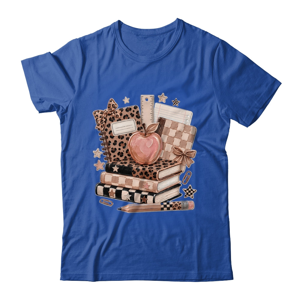 Coquette Bow Back To School Teacher Retro Checkered Leopard Shirt & Hoodie | siriusteestore