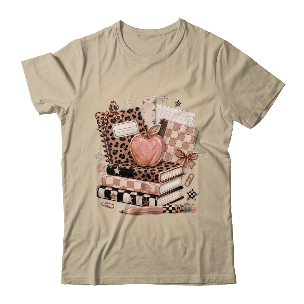 Coquette Bow Back To School Teacher Retro Checkered Leopard Shirt & Hoodie | siriusteestore