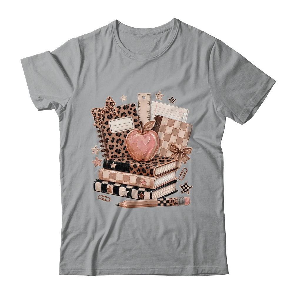Coquette Bow Back To School Teacher Retro Checkered Leopard Shirt & Hoodie | siriusteestore