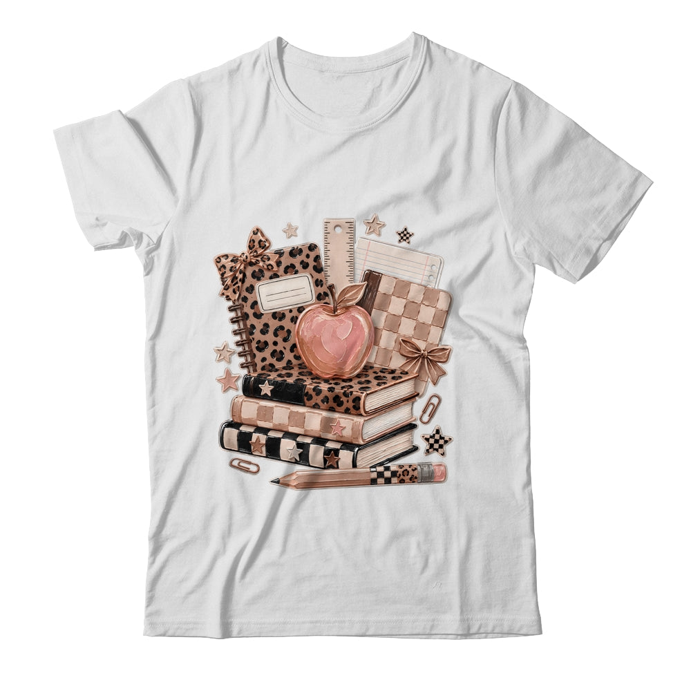 Coquette Bow Back To School Teacher Retro Checkered Leopard Shirt & Hoodie | siriusteestore