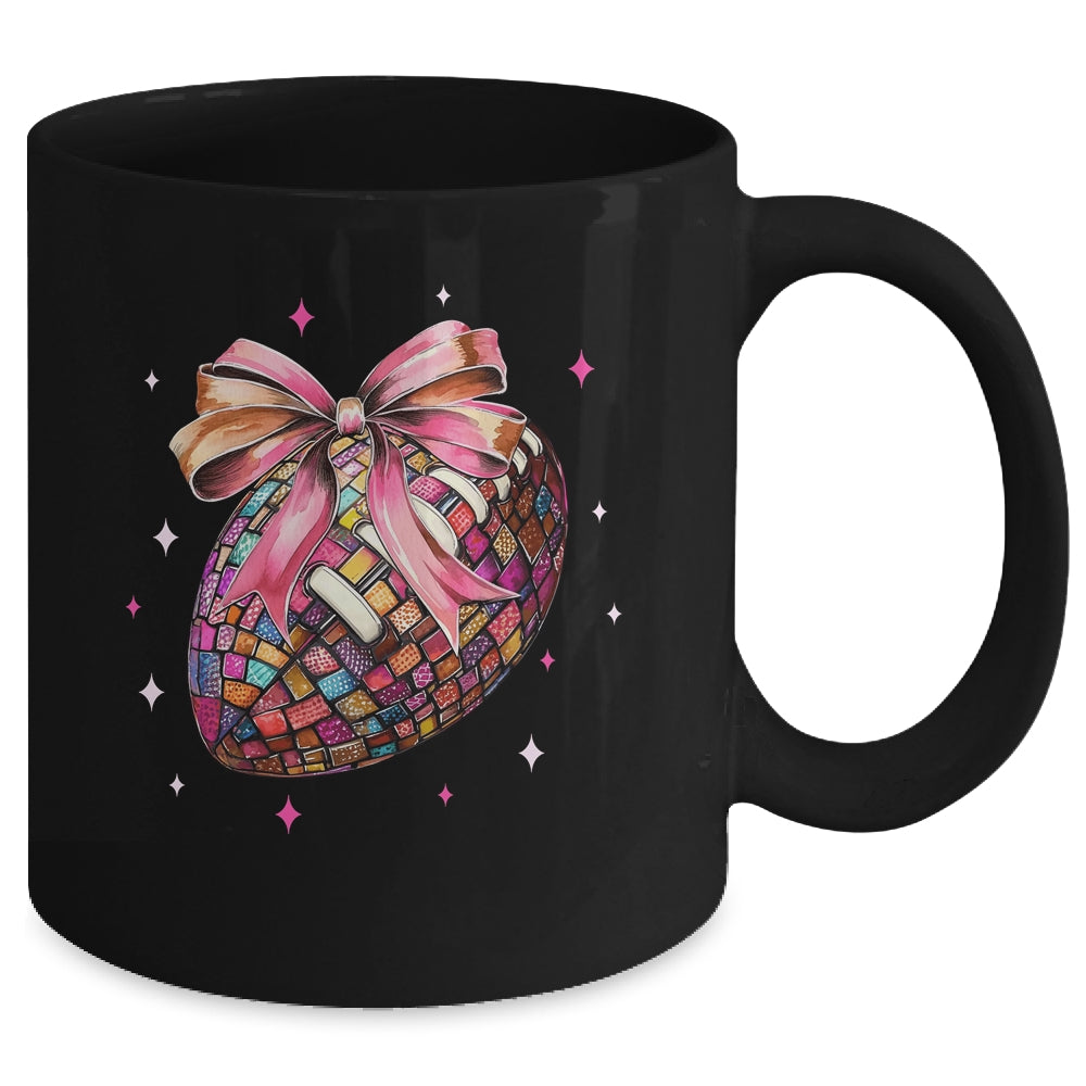 Coquette Bow Disco Funny Football Game Day Touchdown Season Mug | siriusteestore