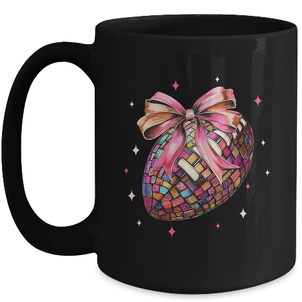 Coquette Bow Disco Funny Football Game Day Touchdown Season Mug | siriusteestore