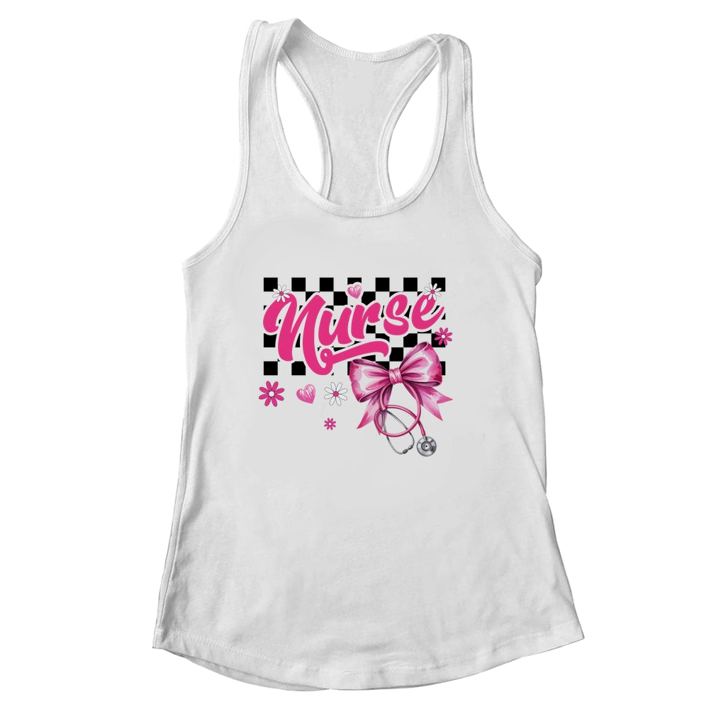 Coquette Bow Floral Nurse Life Stethoscope Nursing School Shirt & Tank Top | siriusteestore