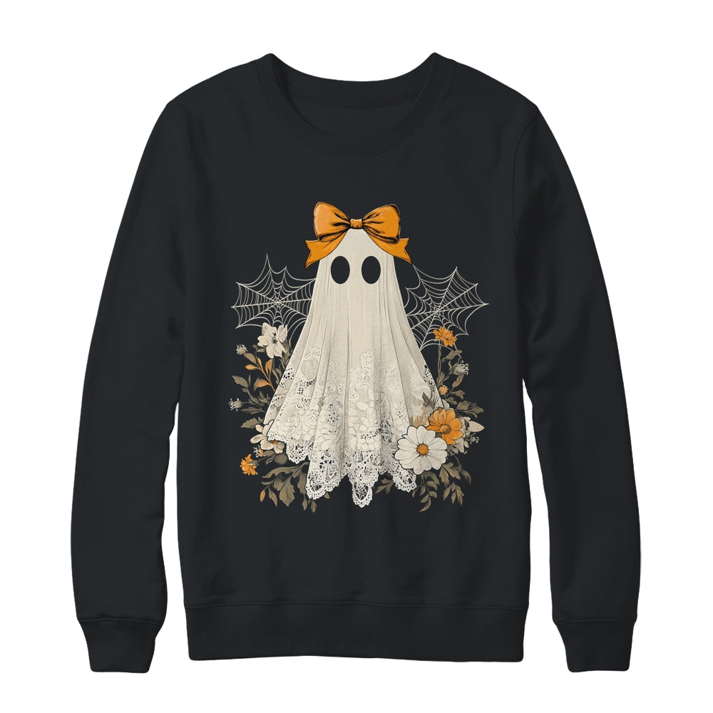 Coquette Bow Ghost Halloween Flower Ghost Spooky Season Shirt & Sweatshirt | siriusteestore