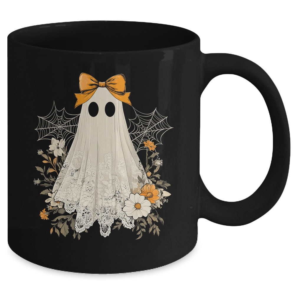 Coquette Bow Ghost Halloween Flower Ghost Spooky Season Mug | siriusteestore