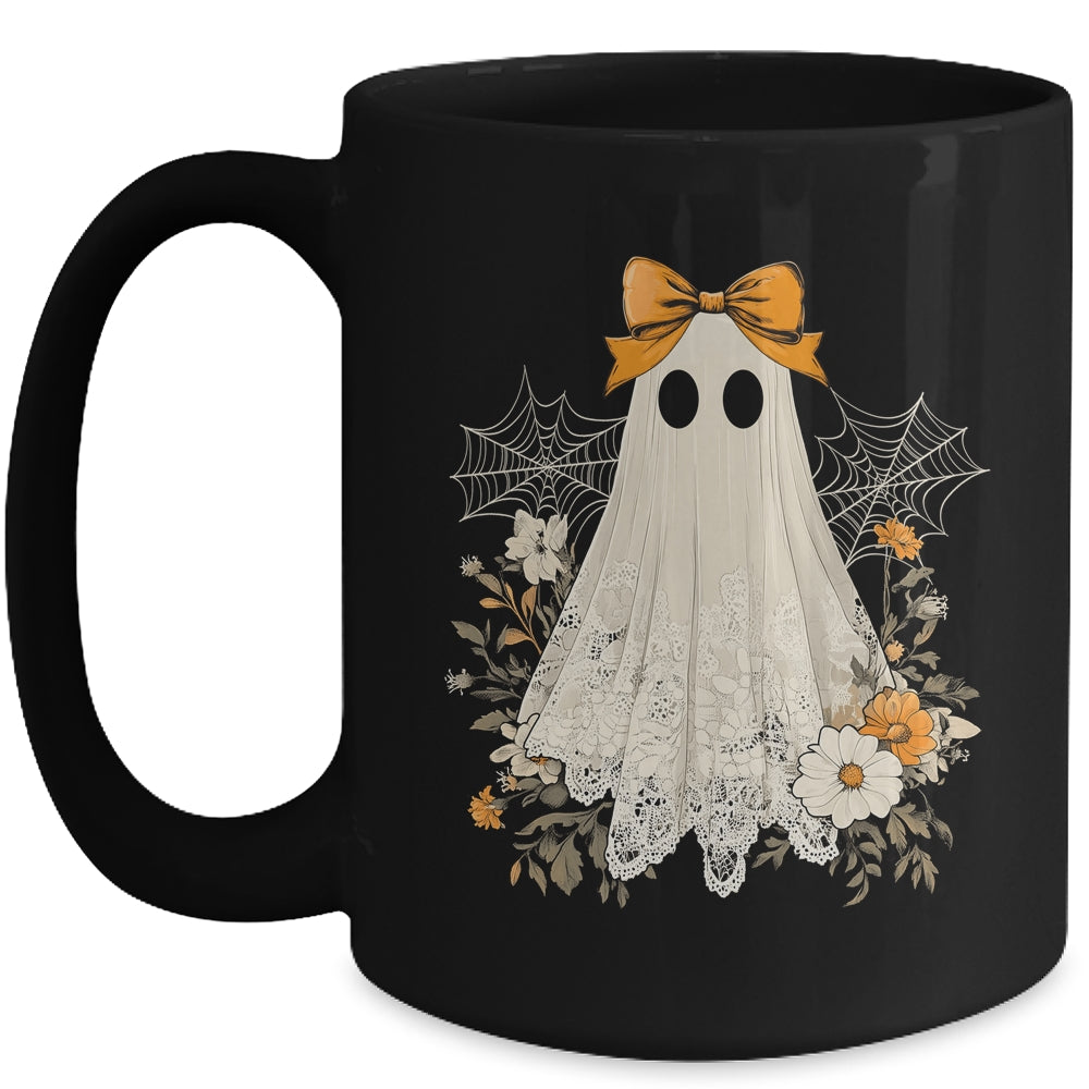 Coquette Bow Ghost Halloween Flower Ghost Spooky Season Mug | siriusteestore