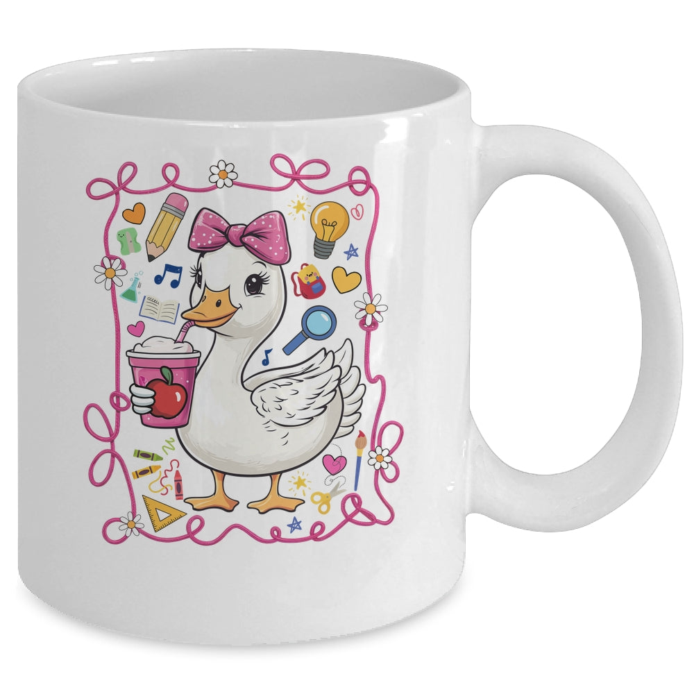 Coquette Bow Goose Teacher Preppy Floral Back To School Mug | siriusteestore