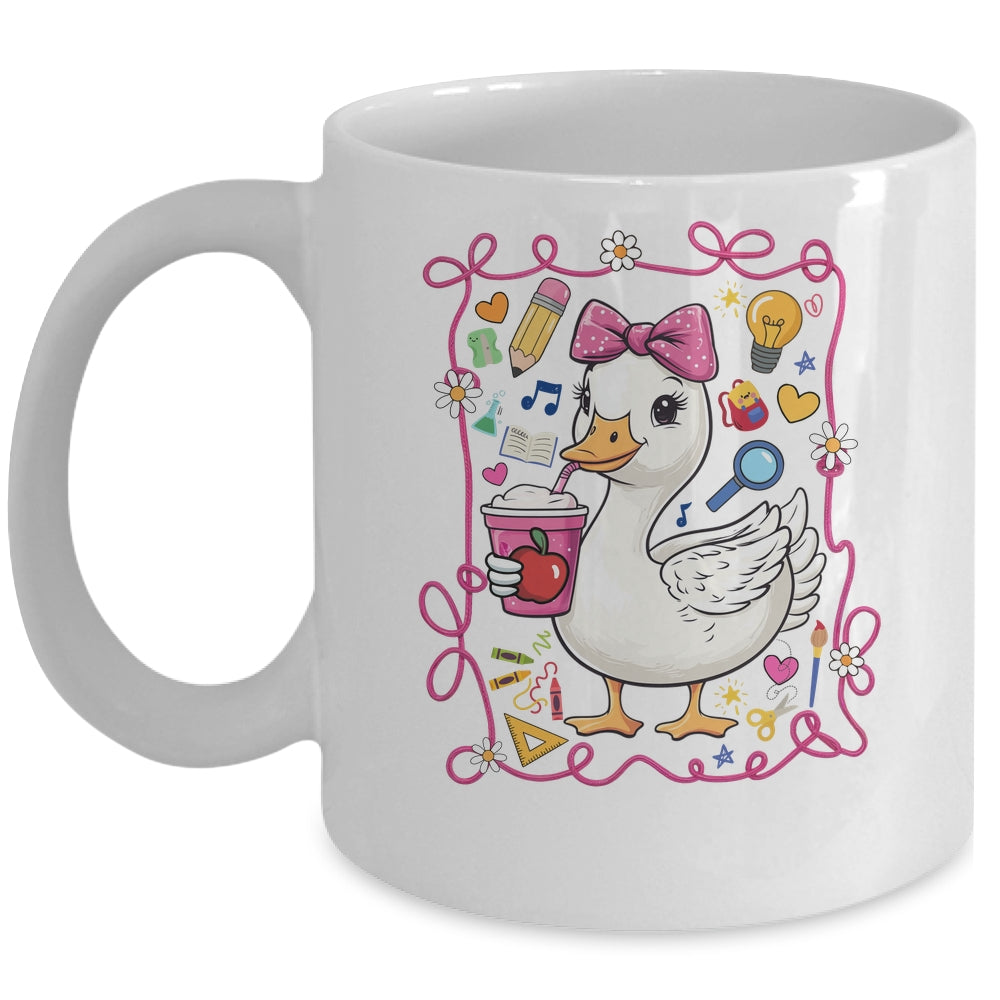 Coquette Bow Goose Teacher Preppy Floral Back To School Mug | siriusteestore