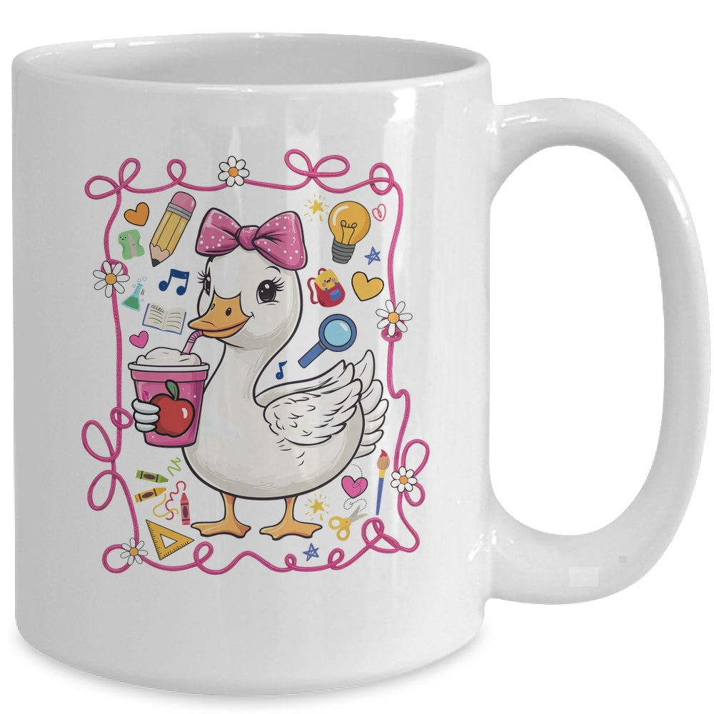 Coquette Bow Goose Teacher Preppy Floral Back To School Mug | siriusteestore