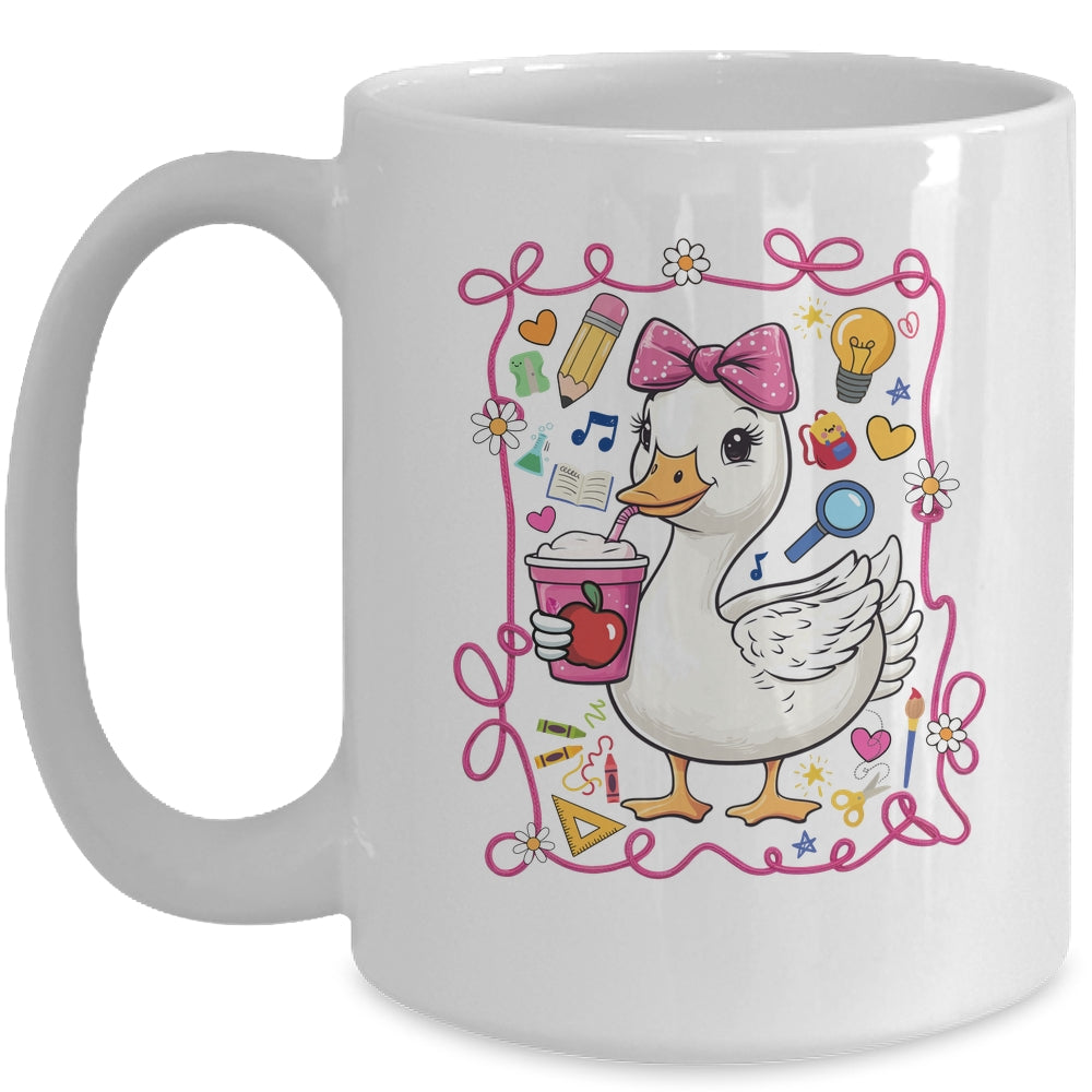 Coquette Bow Goose Teacher Preppy Floral Back To School Mug | siriusteestore