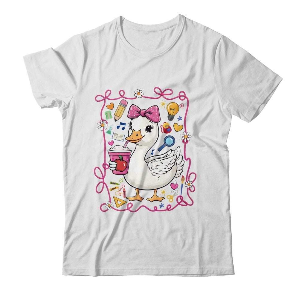 Coquette Bow Goose Teacher Preppy Floral Back To School Shirt & Hoodie | siriusteestore