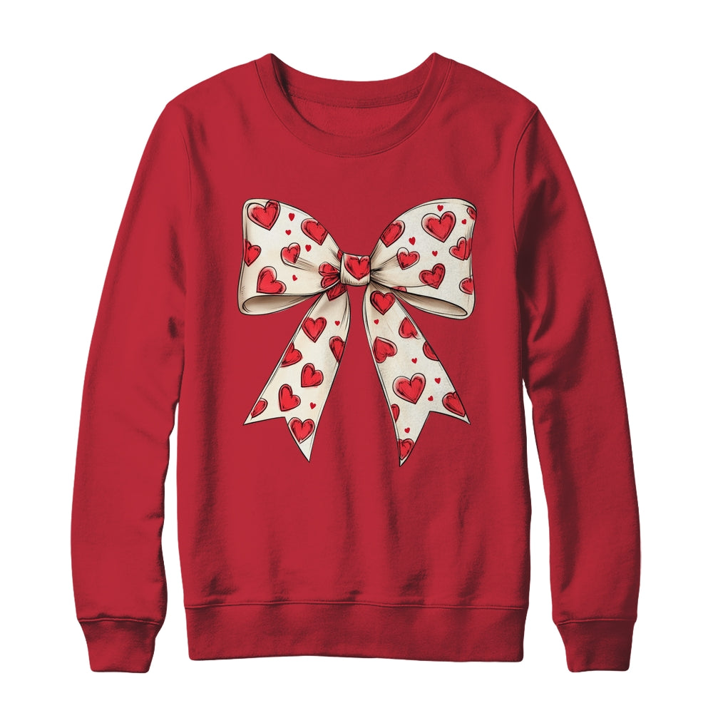Coquette Bow Heart Valentine Bow Design Women Girls Shirt & Sweatshirt | siriusteestore