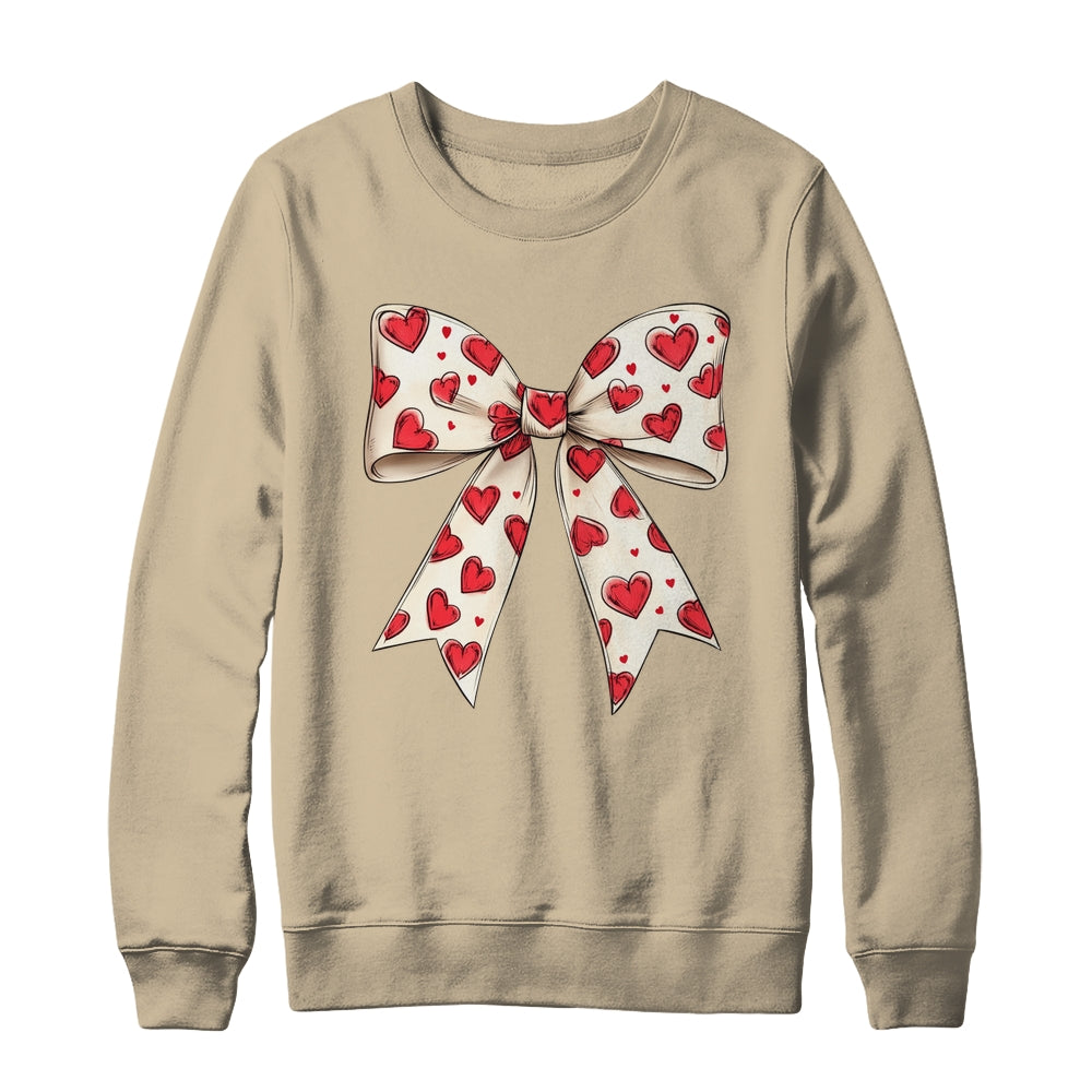 Coquette Bow Heart Valentine Bow Design Women Girls Shirt & Sweatshirt | siriusteestore