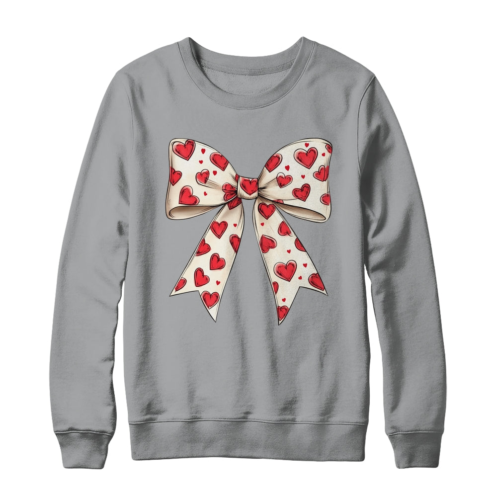 Coquette Bow Heart Valentine Bow Design Women Girls Shirt & Sweatshirt | siriusteestore