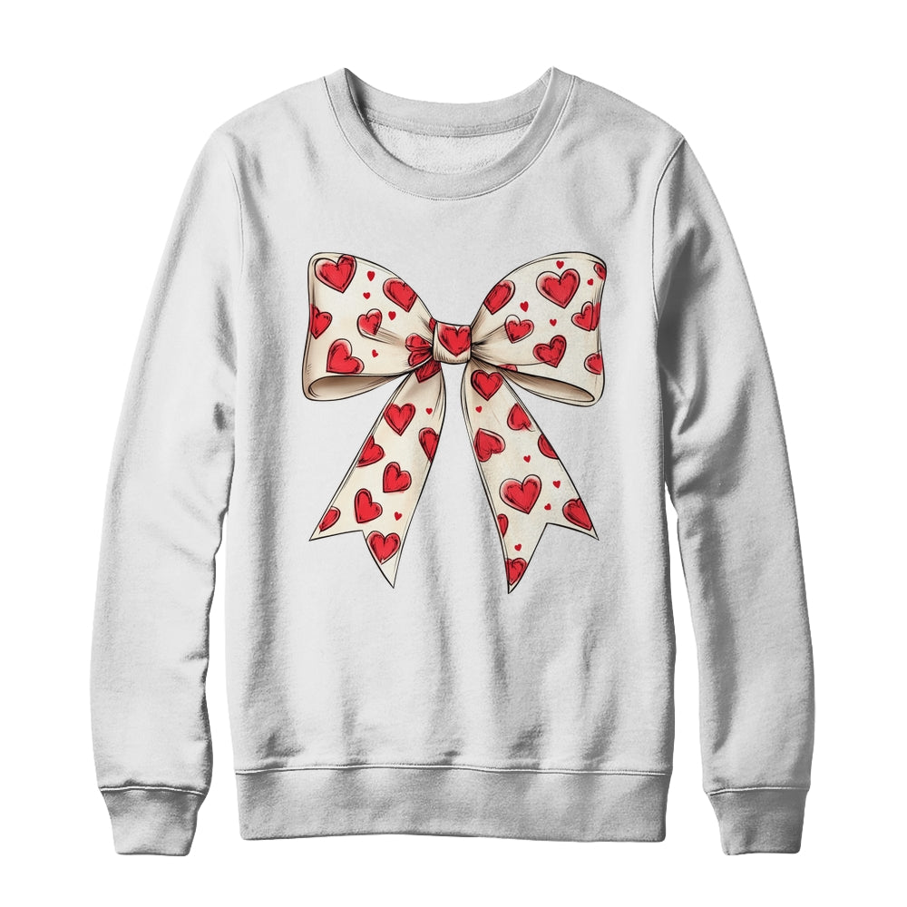 Coquette Bow Heart Valentine Bow Design Women Girls Shirt & Sweatshirt | siriusteestore