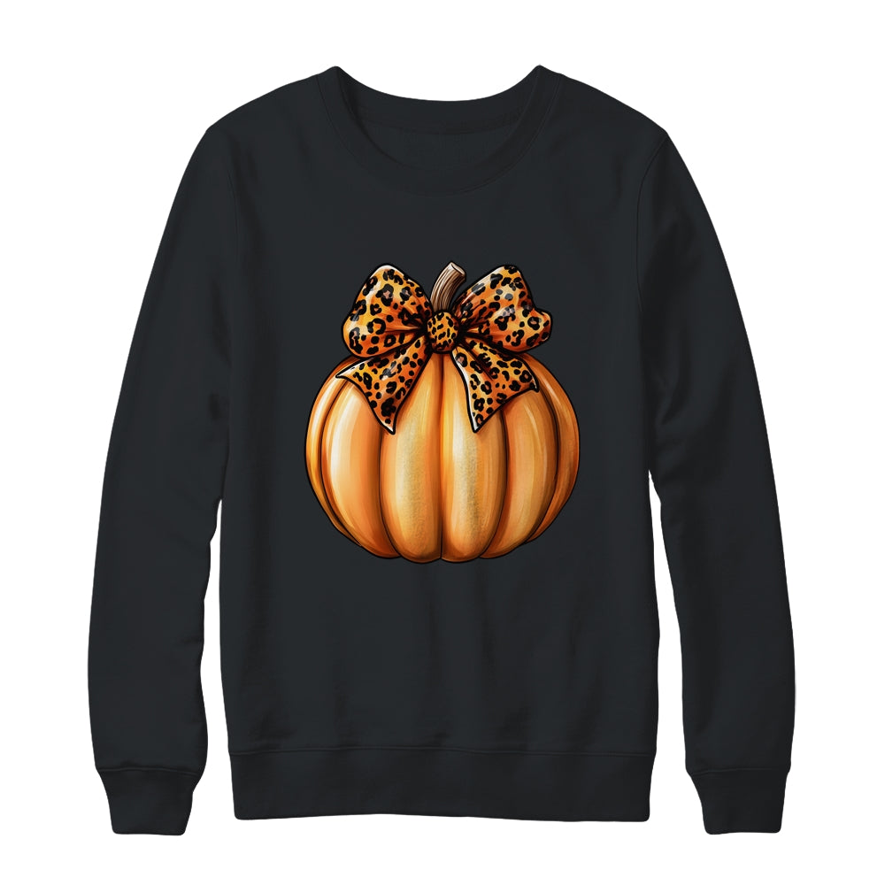 Coquette Bow Leopard Pumpkin Thanksgiving Rustic Fall Women Shirt & Sweatshirt | siriusteestore