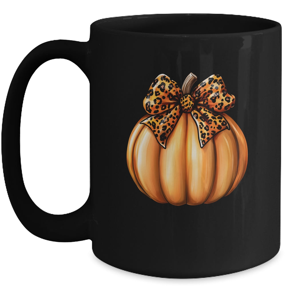 Coquette Bow Leopard Pumpkin Thanksgiving Rustic Fall Women Mug | siriusteestore